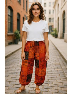 Nepal Patchwork Cuffed Ankle Mushroom Pants