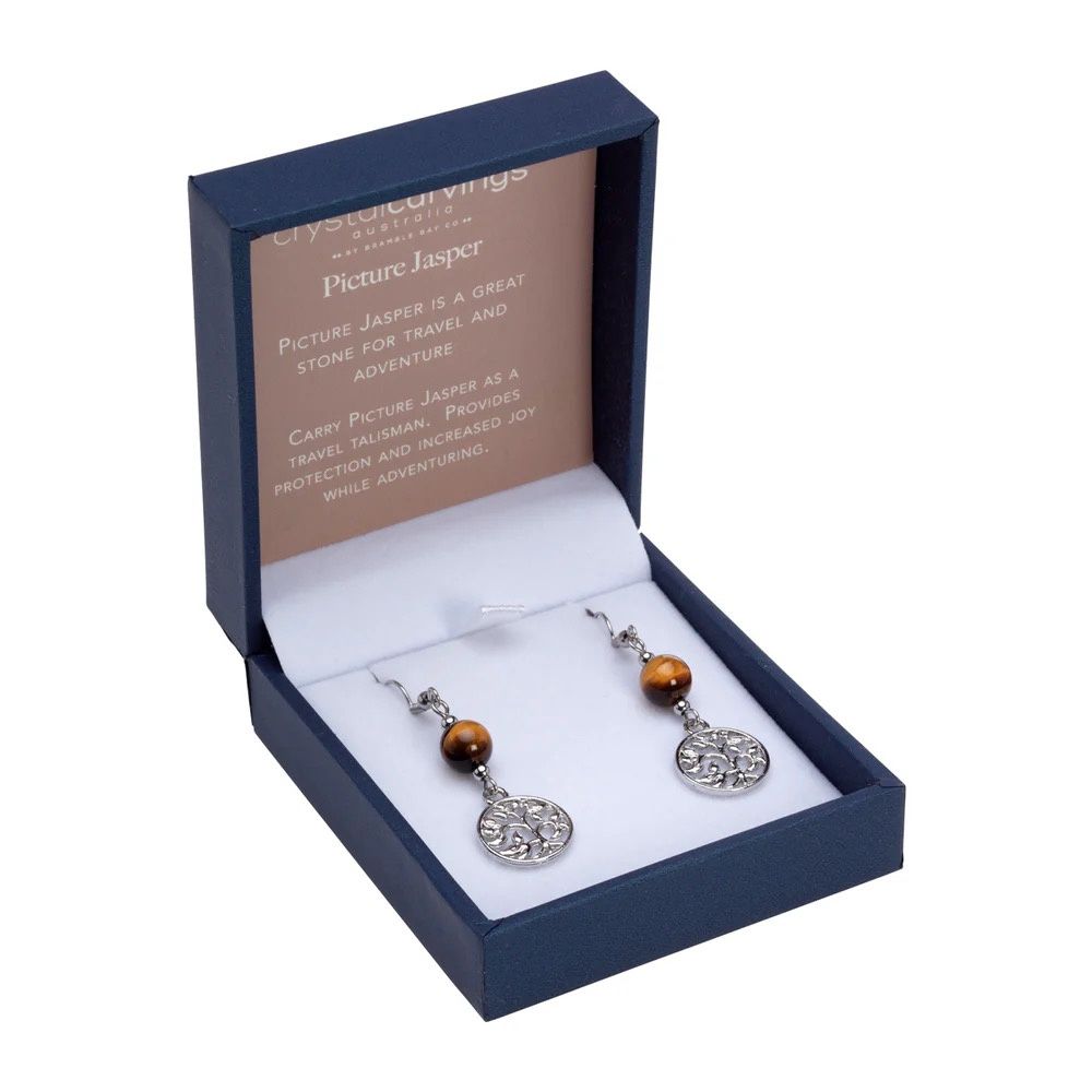 TIGER EYE TREE OF LIFE EARRINGS