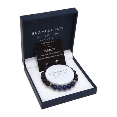 Sodalite &amp; Black Agate Beaded Bracelet with Stainless Steel Accents