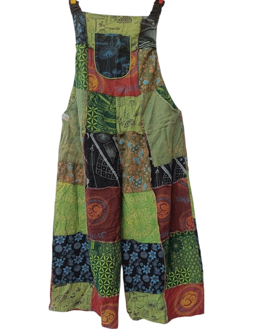 Patchwork Knee Length Dungarees, Colour: Green