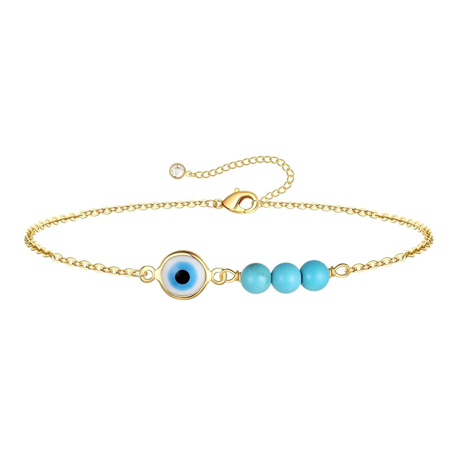 &quot;EVIL EYE&quot; BEADED BRACELET, 18K GOLD PLATED STEEL