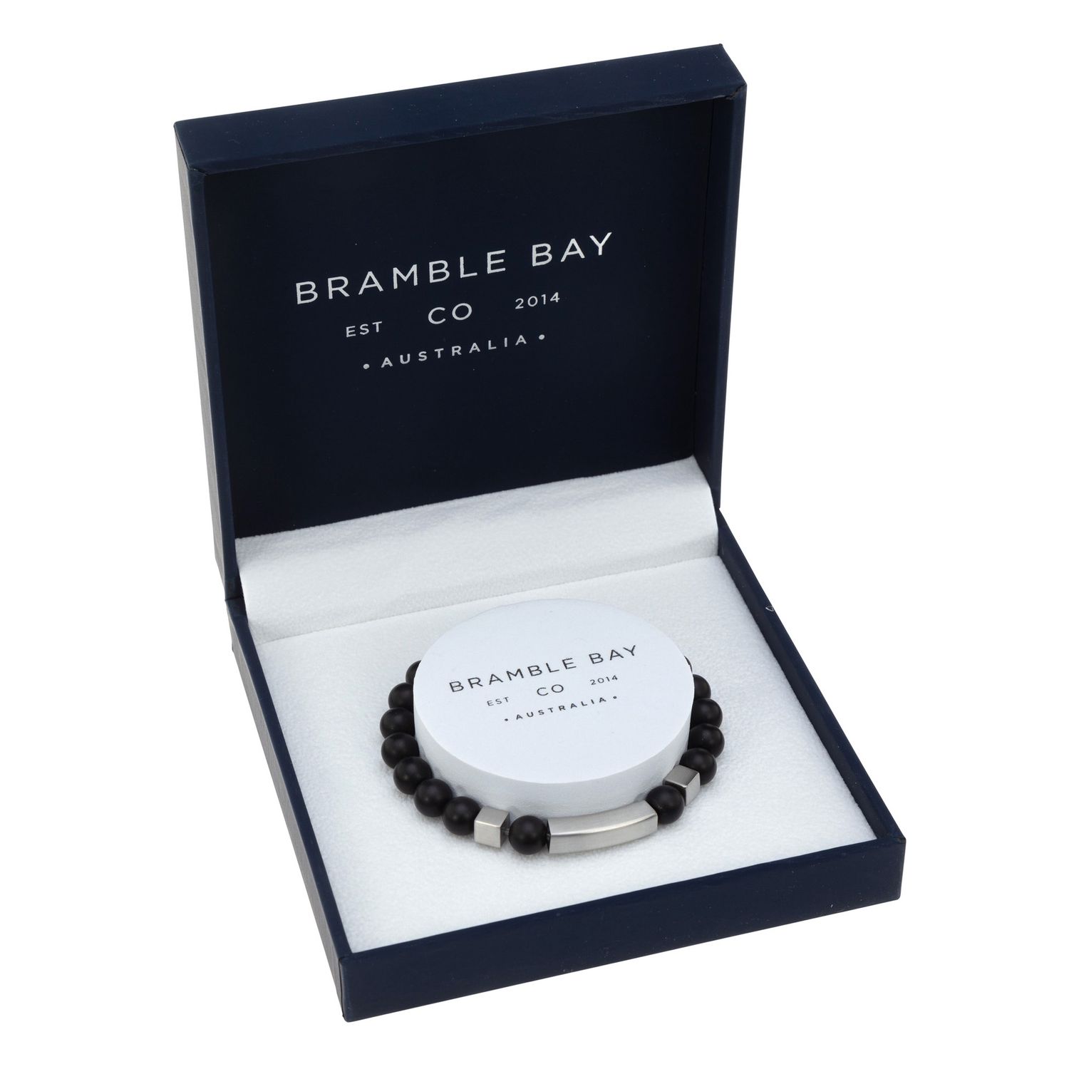 Mens Bracelet Vogue Black Agate Steel Matte 180x8