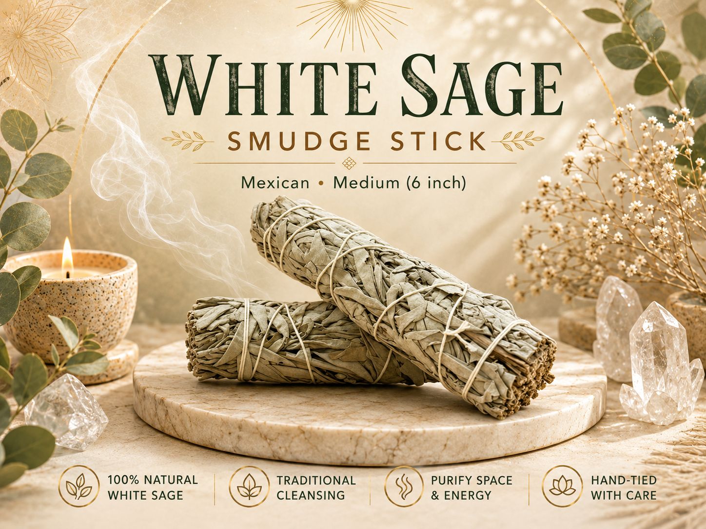 White Sage Smudge Stick (Mexican)- Medium (6 inch)
