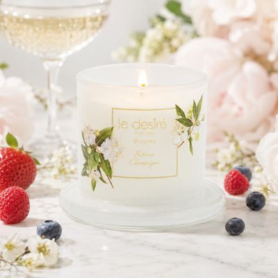 Berries Champagne - Blooms Soy Candle with Glass Cloche
