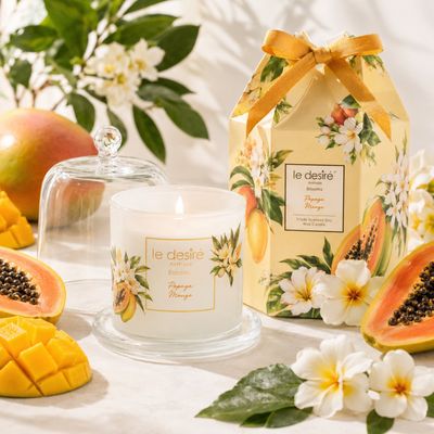 Papaya Mango - Blooms Soy Candle with Glass Cloche