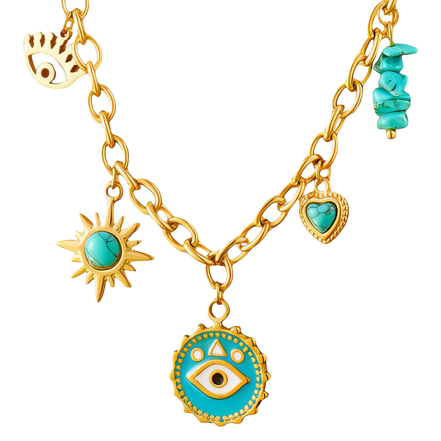 Double Evil Eye Necklace – 18K Gold Plated Stainless Steel