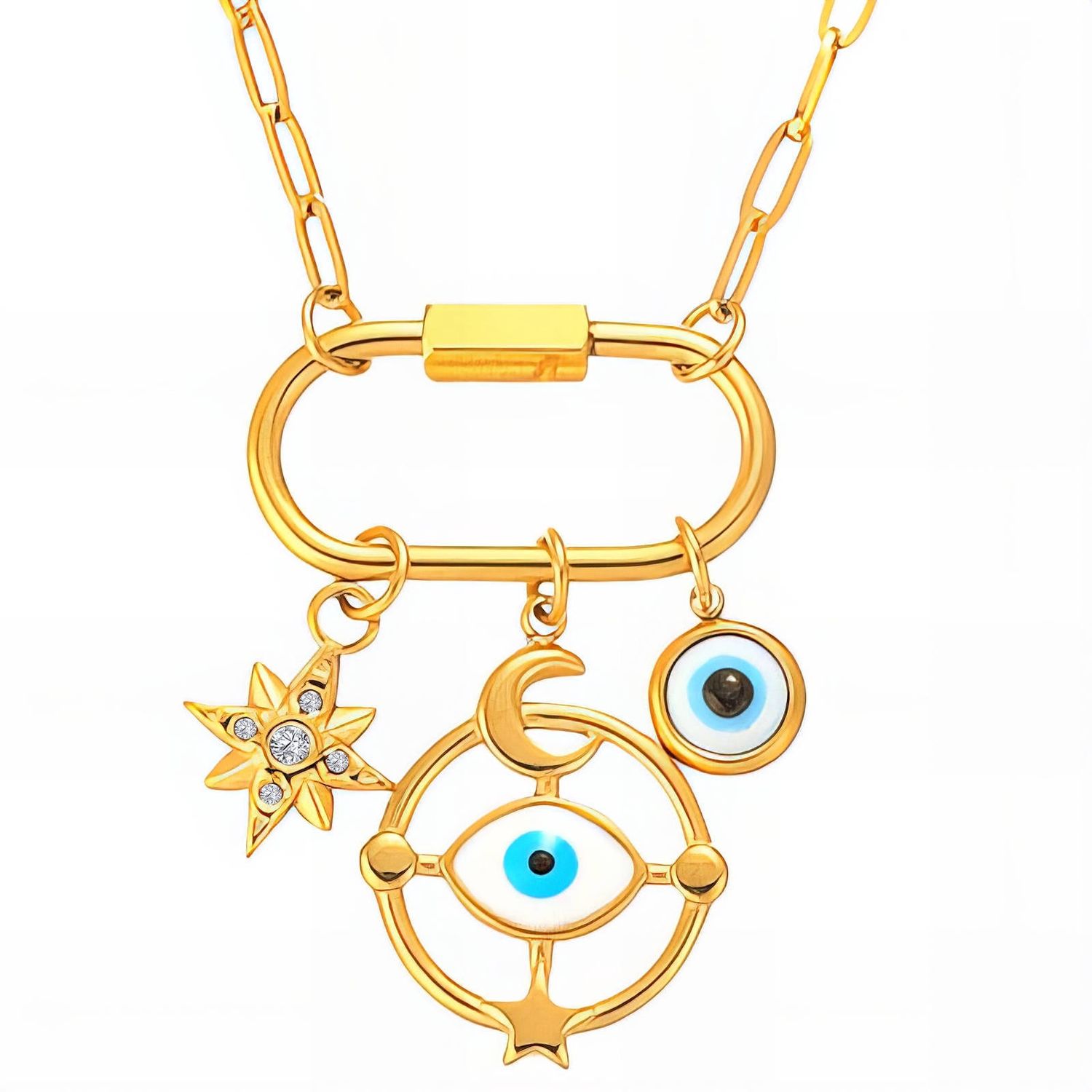 Evil Eyes Charm Necklace – 18K Gold Plated Stainless Steel