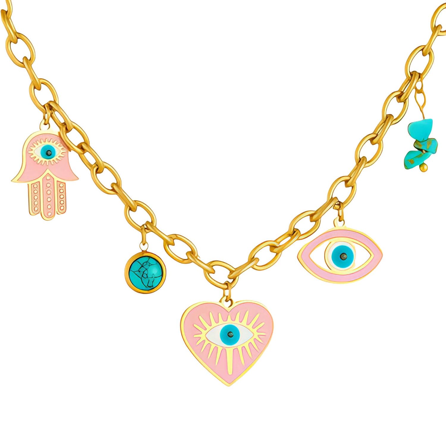 Multi Evil Eye Necklace – 18K Gold Plated Stainless Steel