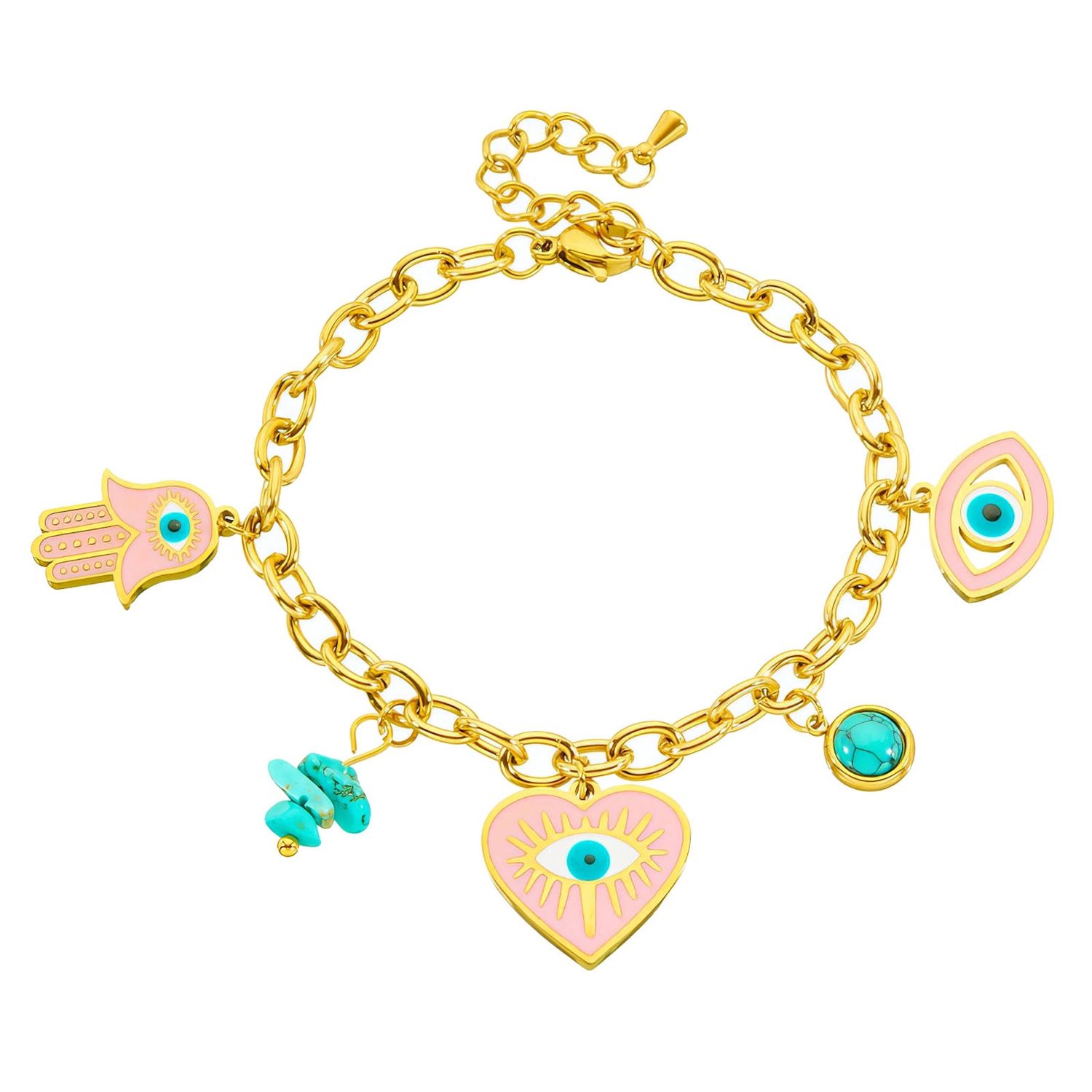 Evil Eyes Link Bracelet – 18K Gold Plated Stainless Steel