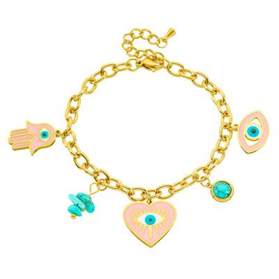 Evil Eyes Link Bracelet – 18K Gold Plated Stainless Steel