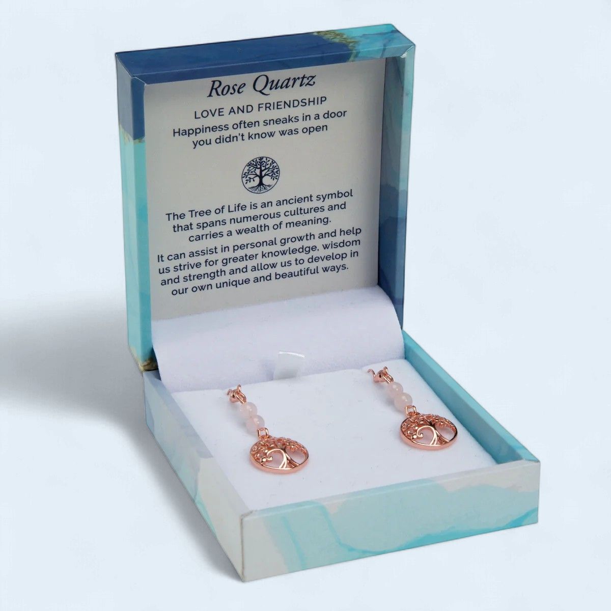 Tree of Life Duo Earrings - Rose Quartz Gold