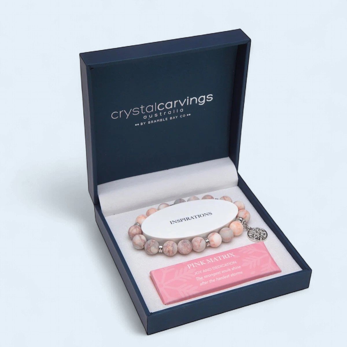 Pink Matrix Jasper Tree of Life Charm Bracelet 10mm Bead Matte