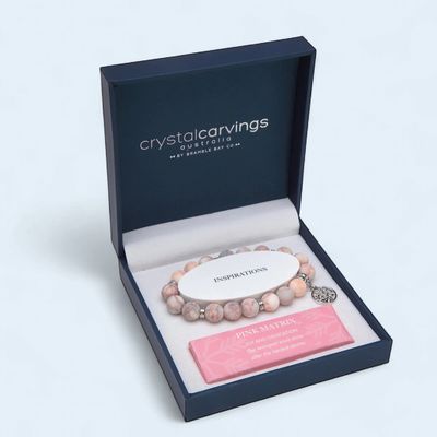 Pink Matrix Jasper Tree of Life Charm Bracelet 10mm Bead Matte