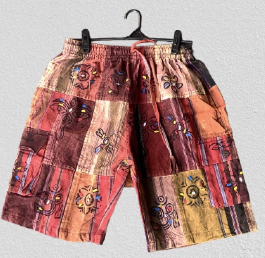 Hand painted patch thick cotton pants