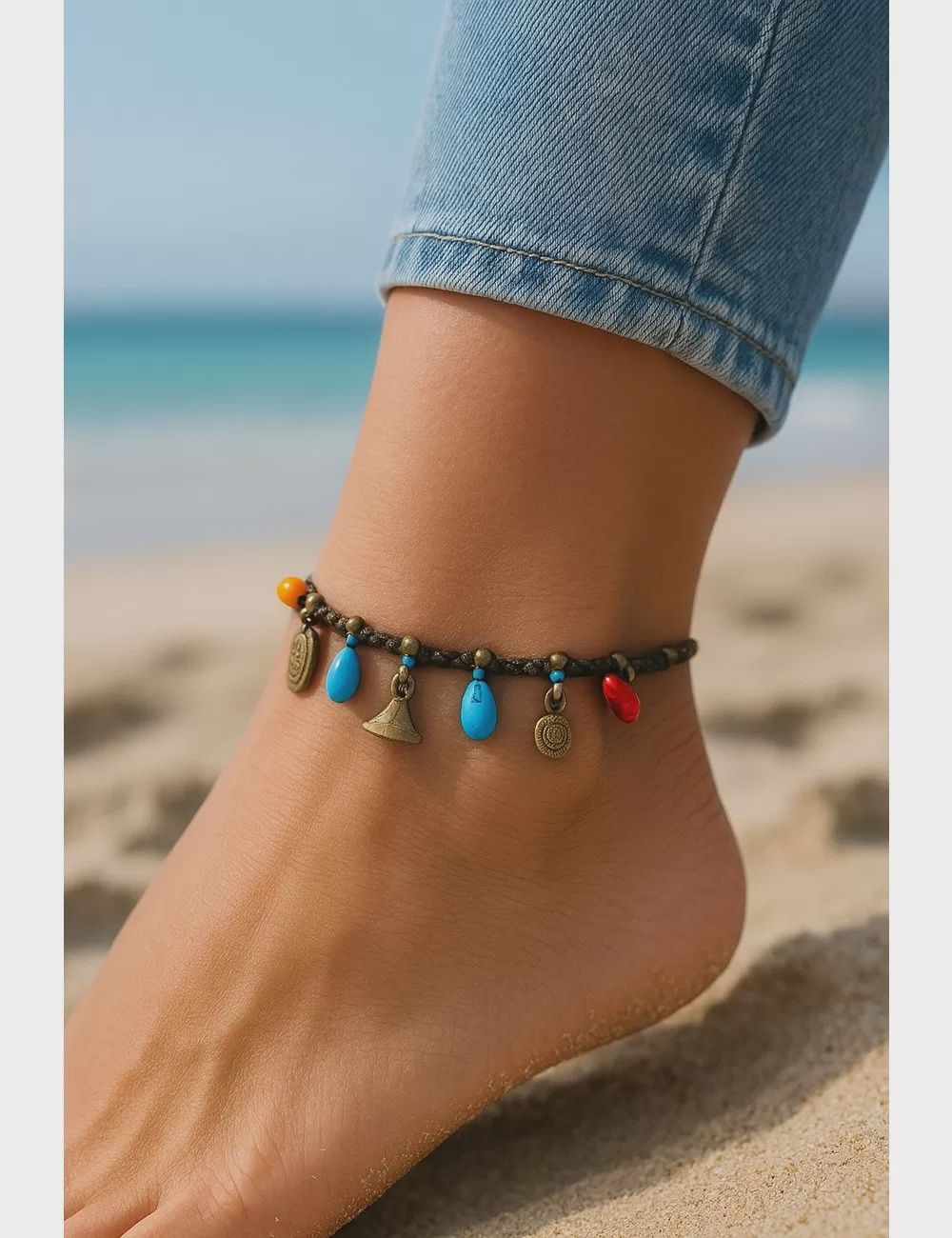 Macrame Anklet with Brass Beads