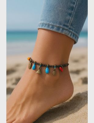 Macrame Anklet with Brass Beads