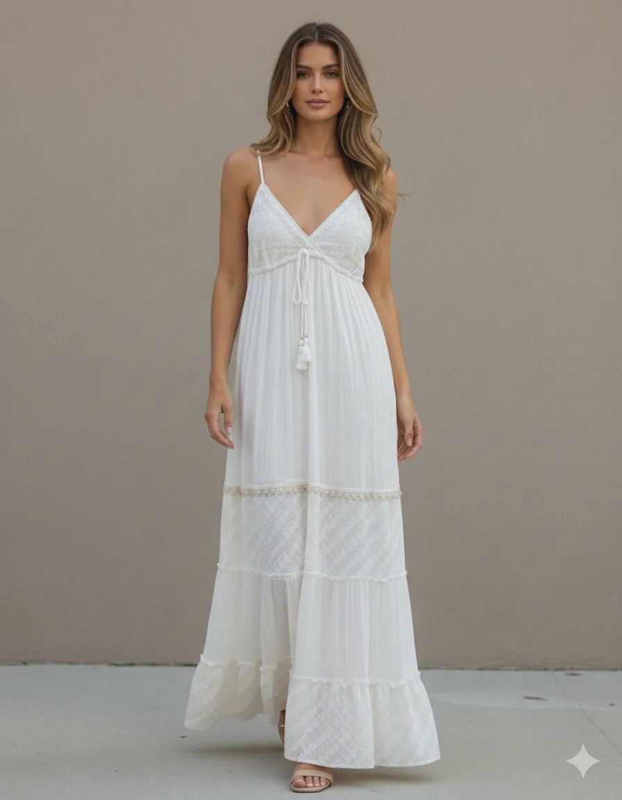 Layered Thread Embroidered Maxi Dress