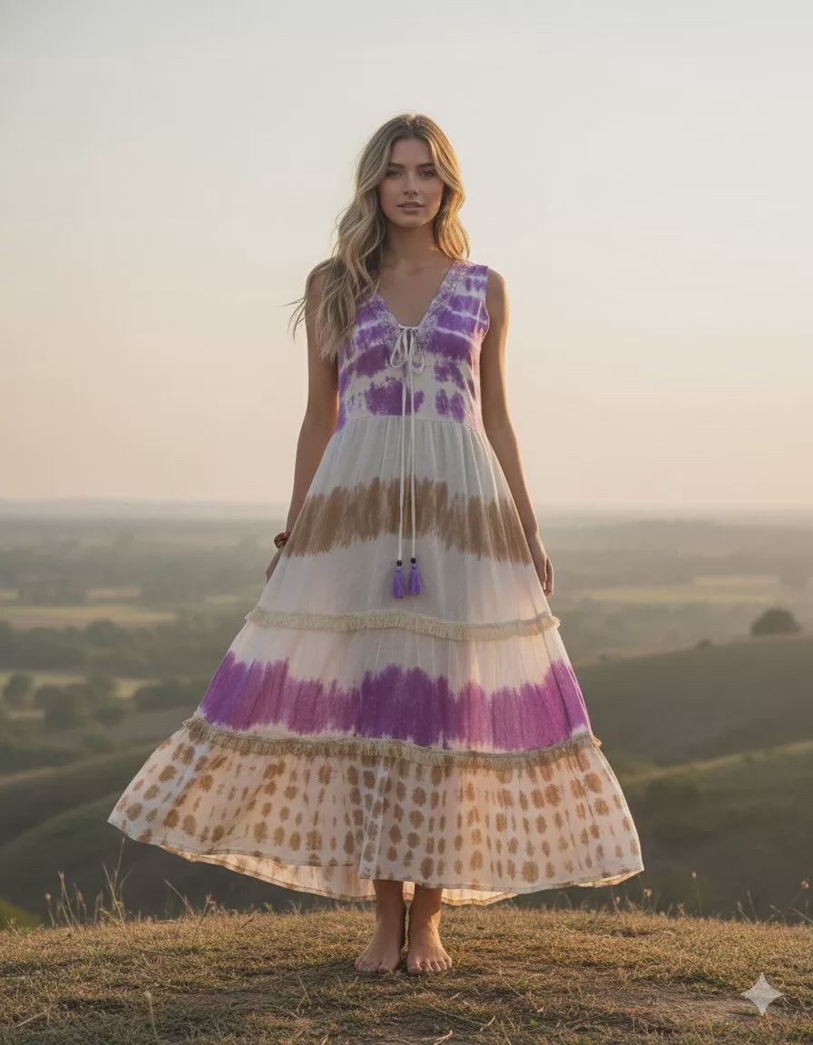 Tie Dye Maxi Dress, Colour: Purple