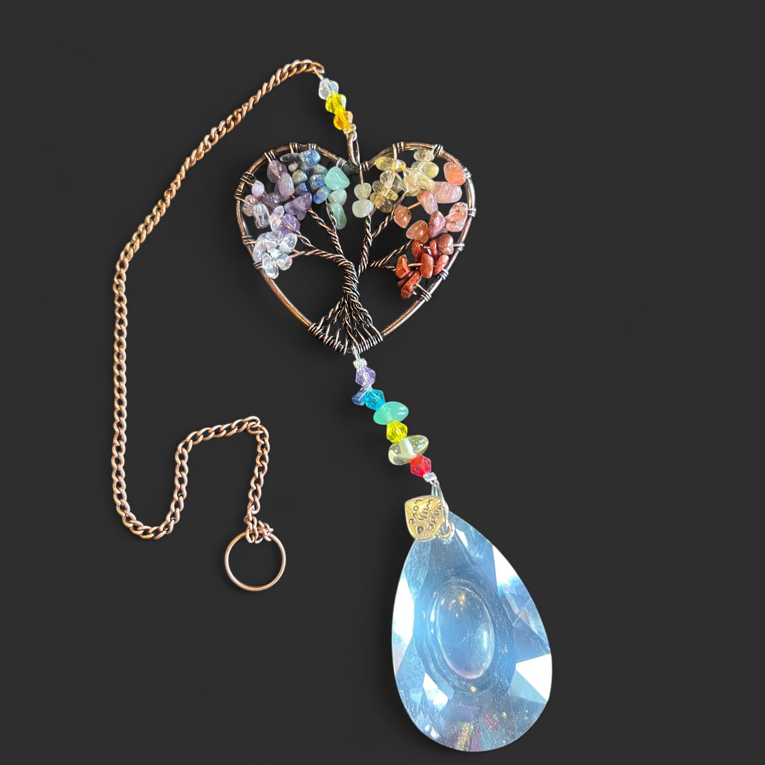 Tree of Life Heart-Shaped Sun Catcher, Colour: Chakra