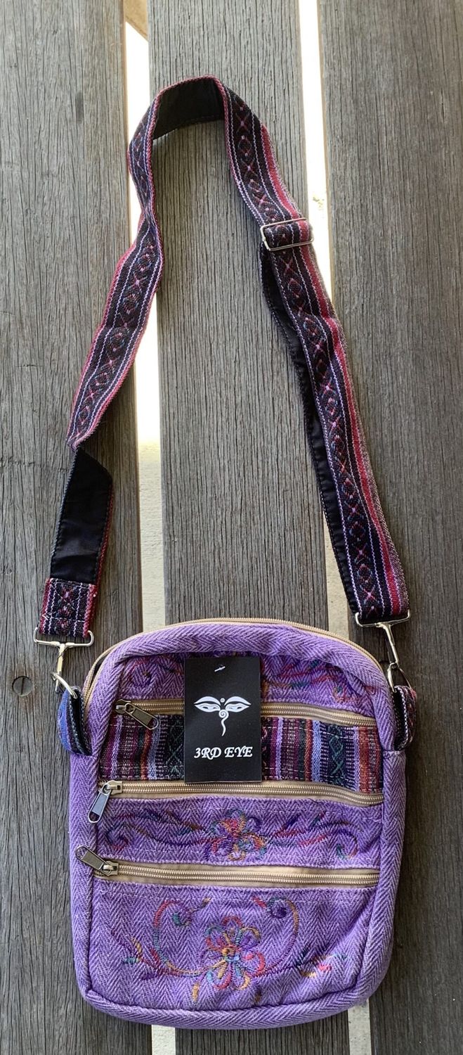 Purple colour shoulder bag with embroidery