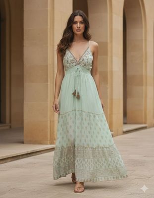 Embroidered V-Neck Maxi Dress