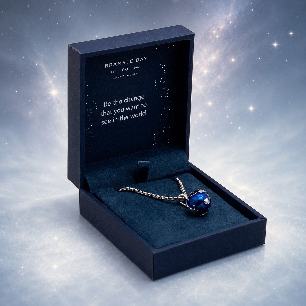 Bramble Bay Co Earth Necklace Silver/Blue – 60cm Stainless Steel Chain