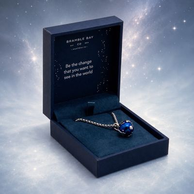 Bramble Bay Co Earth Necklace Silver/Blue – 60cm Stainless Steel Chain