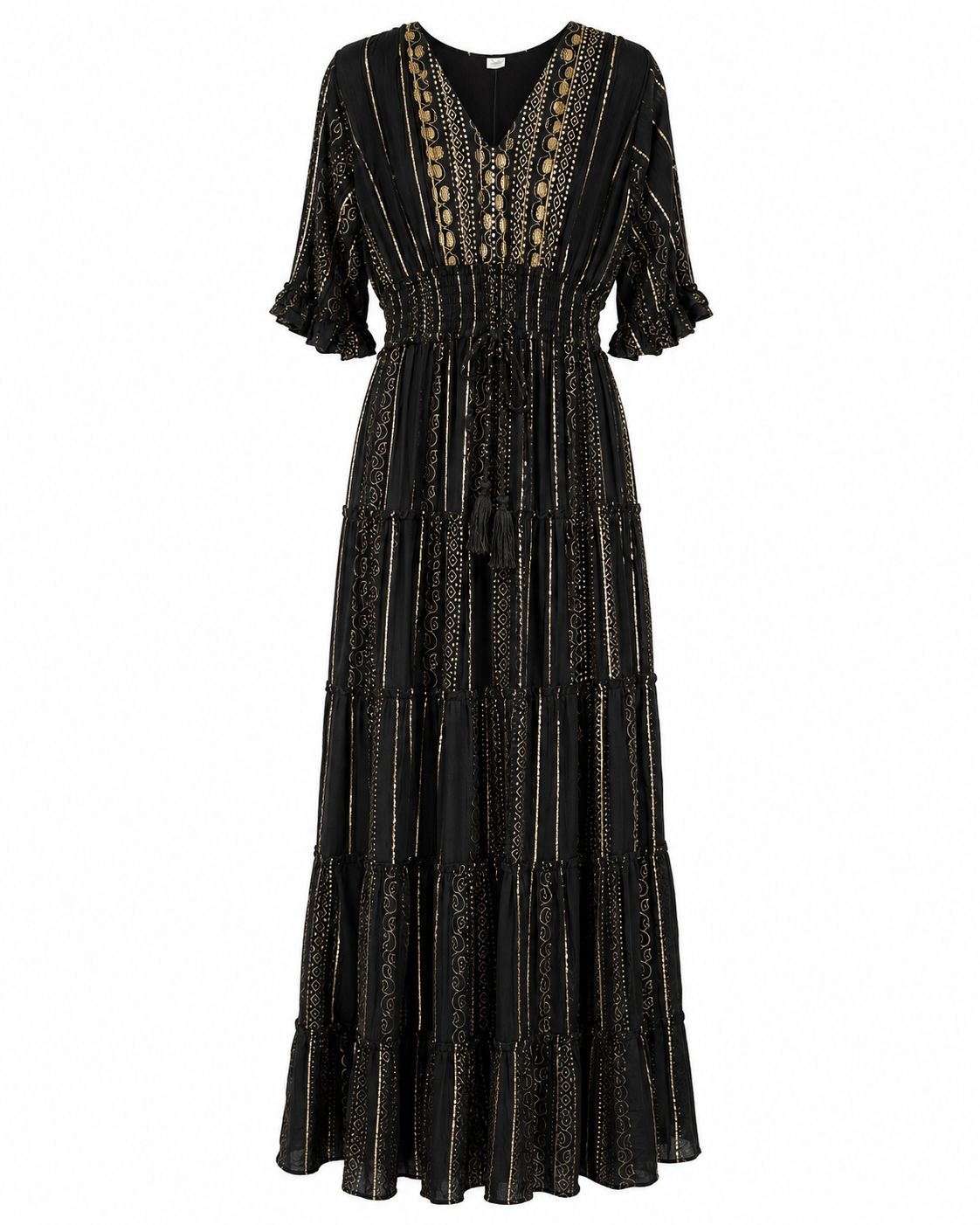 Embroidered adjustable Printed Boho Dress, Colour: Black