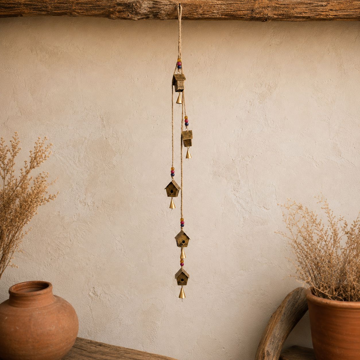 Rustic Haven Hanging Birdhouse Bell Garland