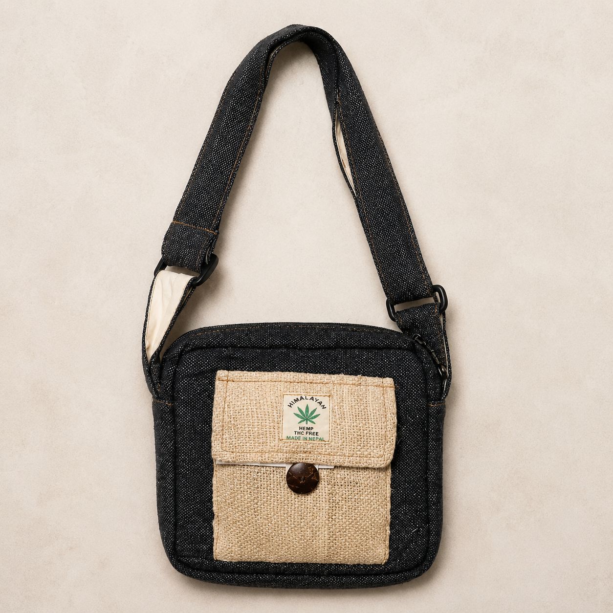 Himalayan Hemp Crossbody Bag, Colour: Charcoal