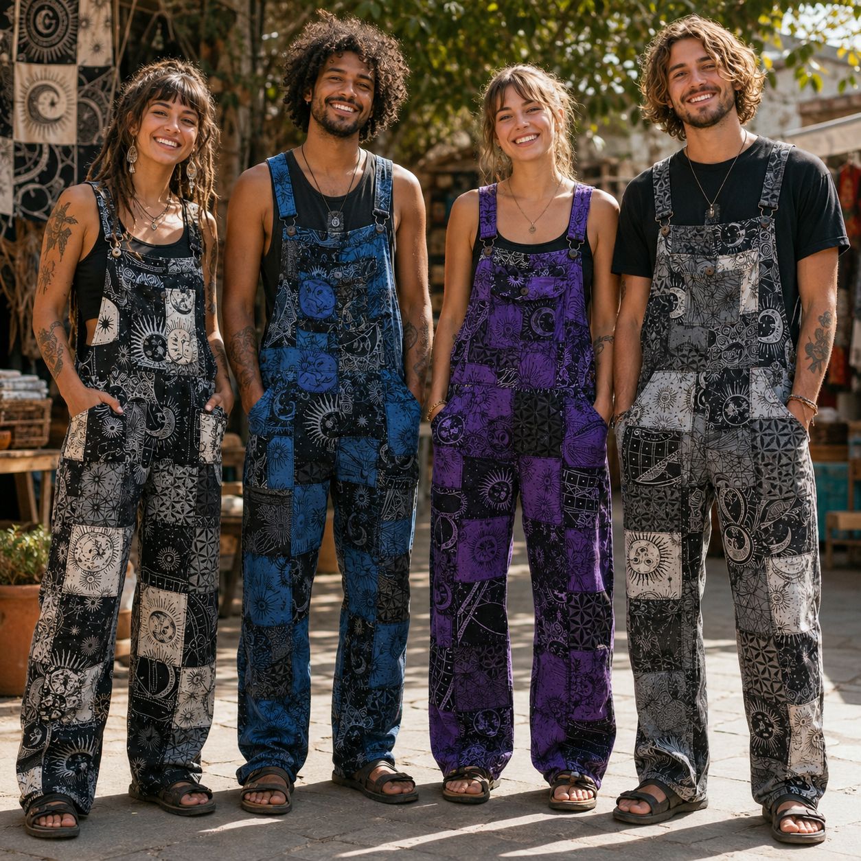 Sun &amp; Moon Patchwork Overalls