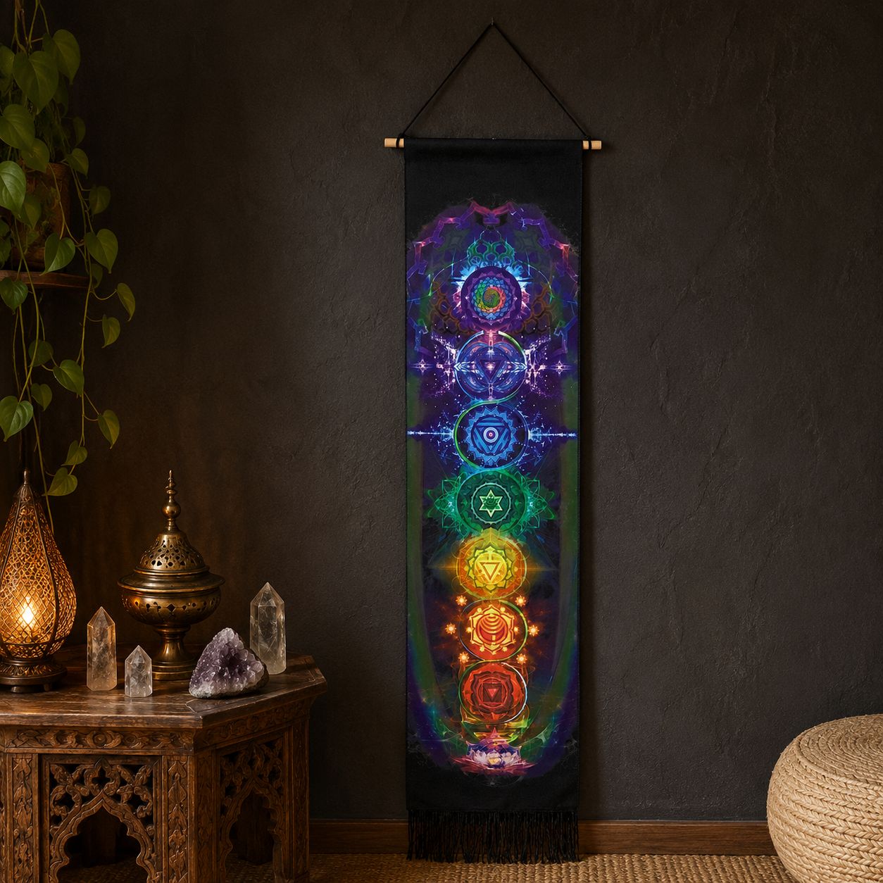 Boho Digital Print Banner – Cosmic Chakra Energy