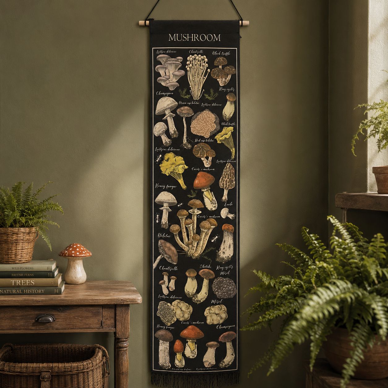 Boho Digital Print Banner – Vintage Mushroom Guide