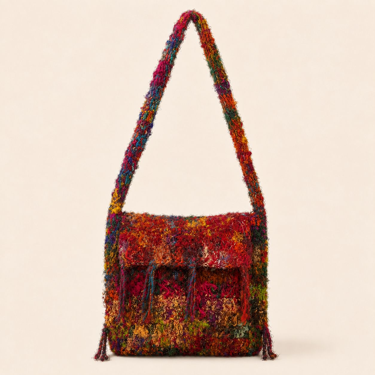 Reclaimed Silk Tassel Shoulder Bag – Large