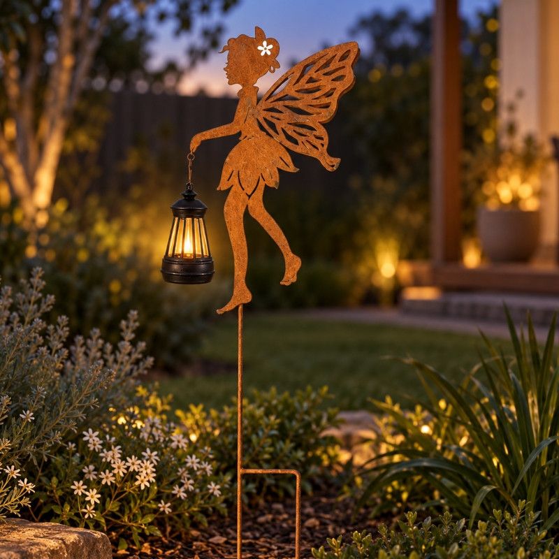 FAIRY GARDEN STAKE WITH SOLAR LANTERN - 45 × 13 × 9cm