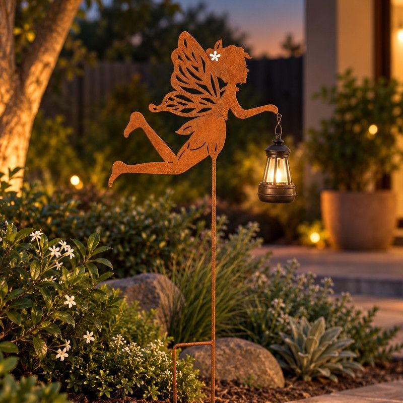 FAIRY GARDEN STAKE WITH SOLAR LANTERN - 45 × 21 × 9cm