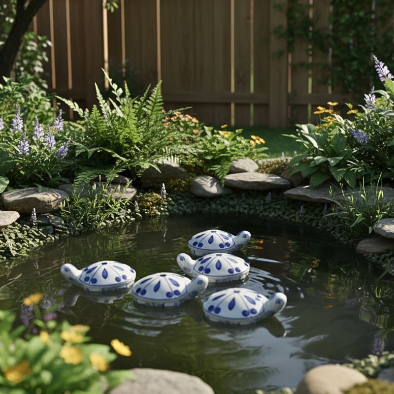 FLOATING BLUE AND WHITE TURTLE