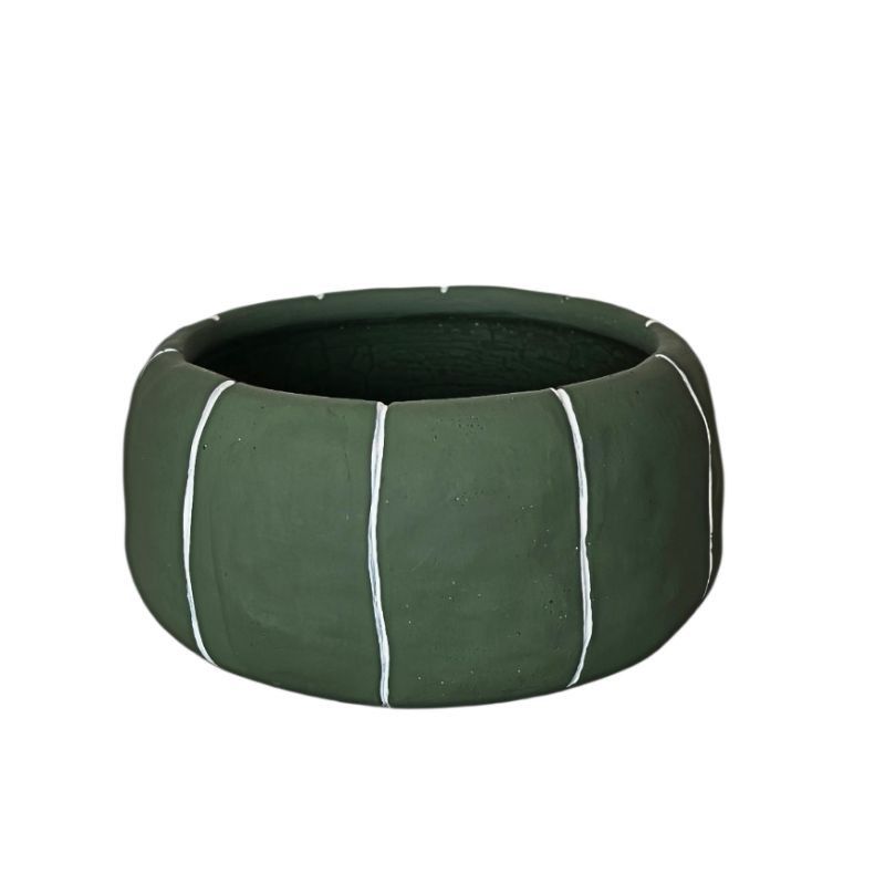 OLIVE STRIPE LOW POT