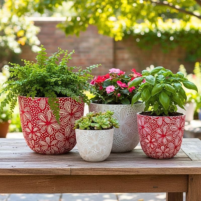 FLORAL STARBURST RED AND WHITE SET 4
