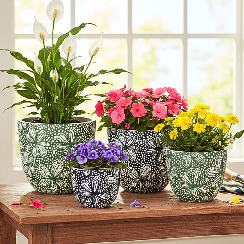 FLORAL STARBURST GREEN AND BLACK SET 4