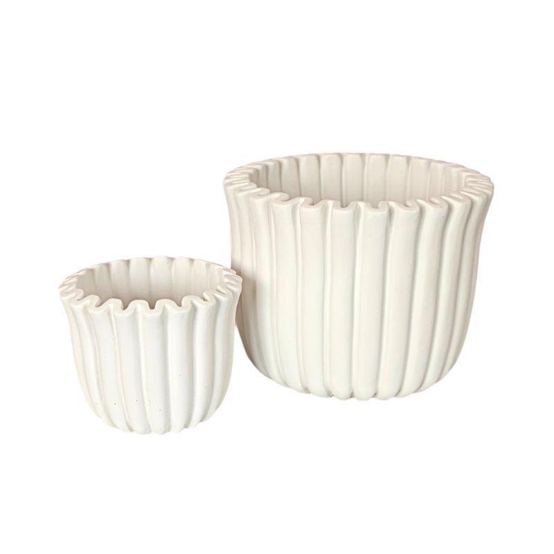 WHITE SCALLOP POT SET OF 2