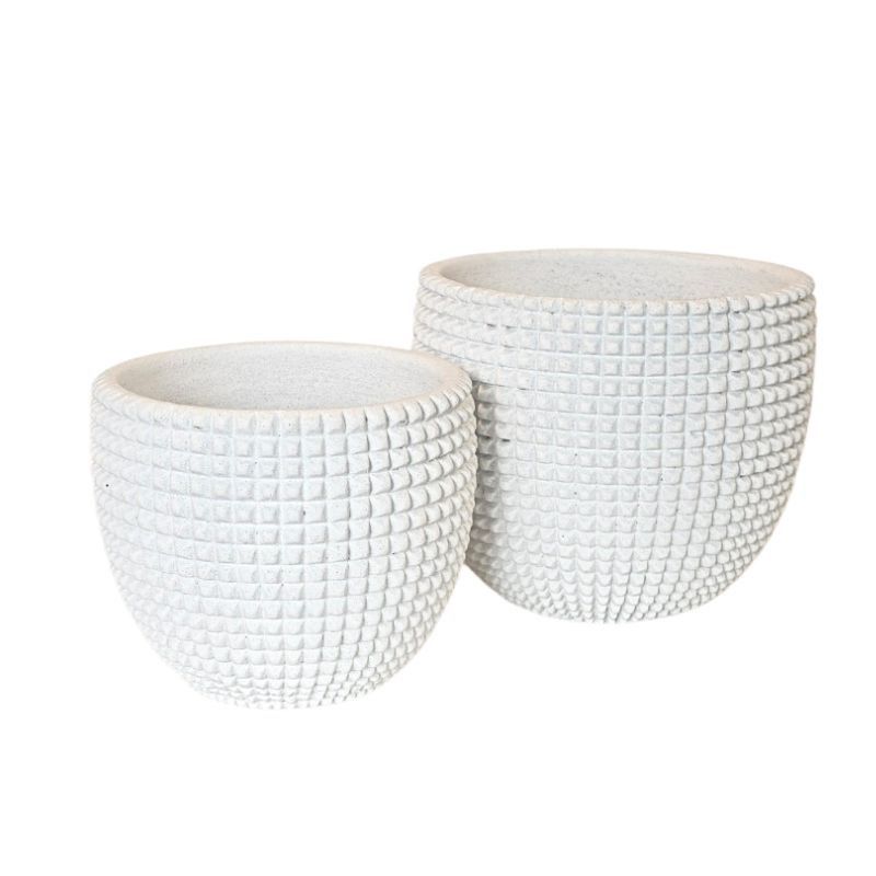 WHITE CHECK POT SET OF 2