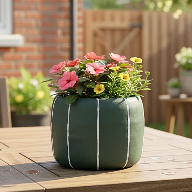 OLIVE STRIPE POT