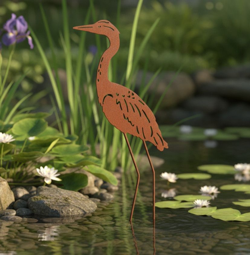 RUST HERON STAKE - 91cm