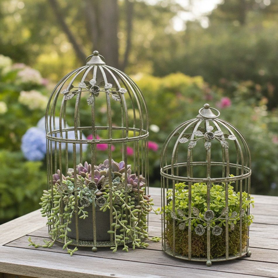 SET OF 2 BIRDCAGE PLANTERS