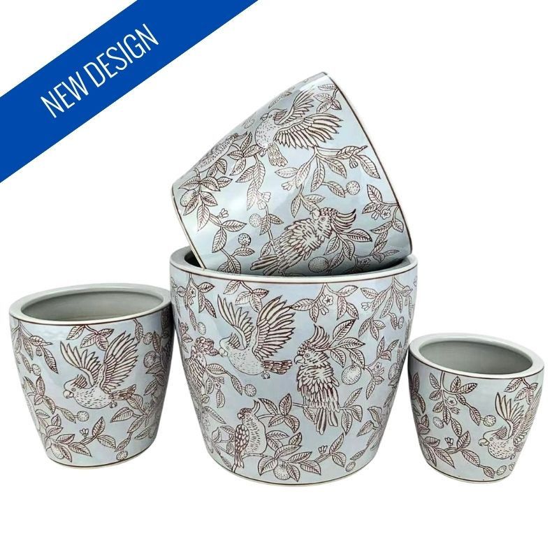 SET OF 4 PLANTERS WITH SAUCERS - COCKATOO ORCHARD
