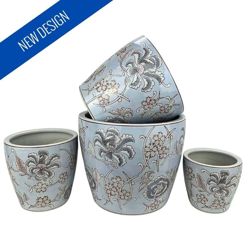 SET OF 4 PLANTERS WITH SAUCERS - MIST BLOOM