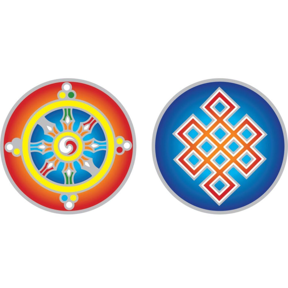 Sunlight Dharma Wheel and Infinity Knot 6cm Window Sticker