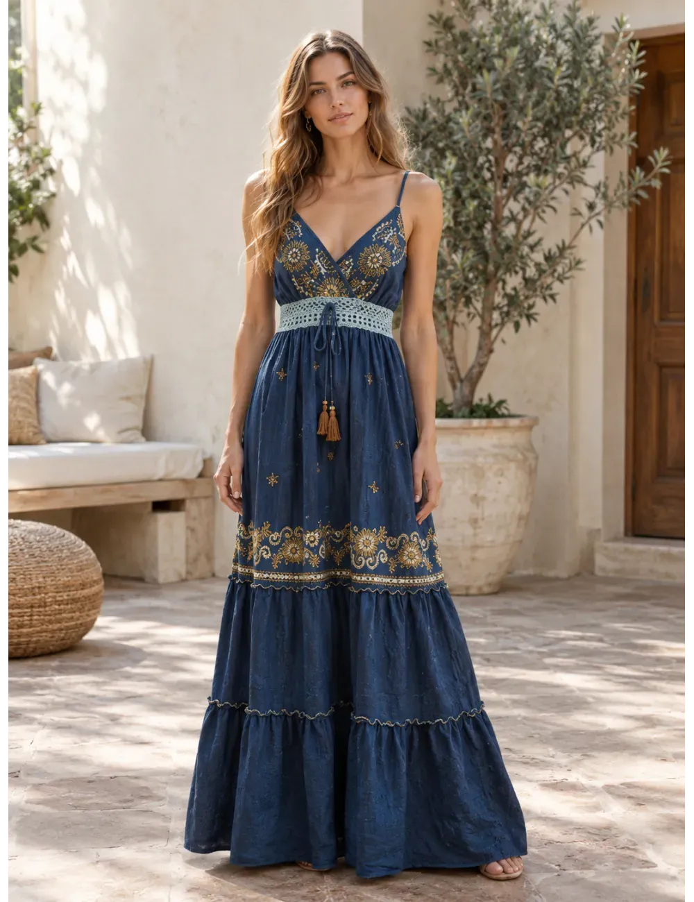 Embroidered Maxi Dress - BB108