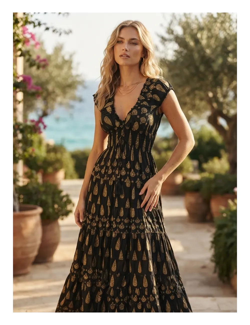 Stretch Waist Paisley Print Dress